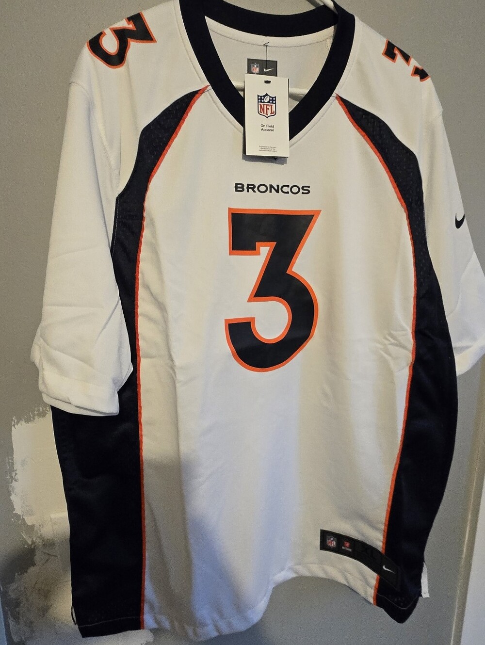 Nike White, Navy & Orange Broncos #3 Men’s Jersey